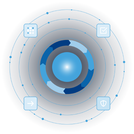 Graphic of an interconnected platform with interfaces and partner logos at the edge.
