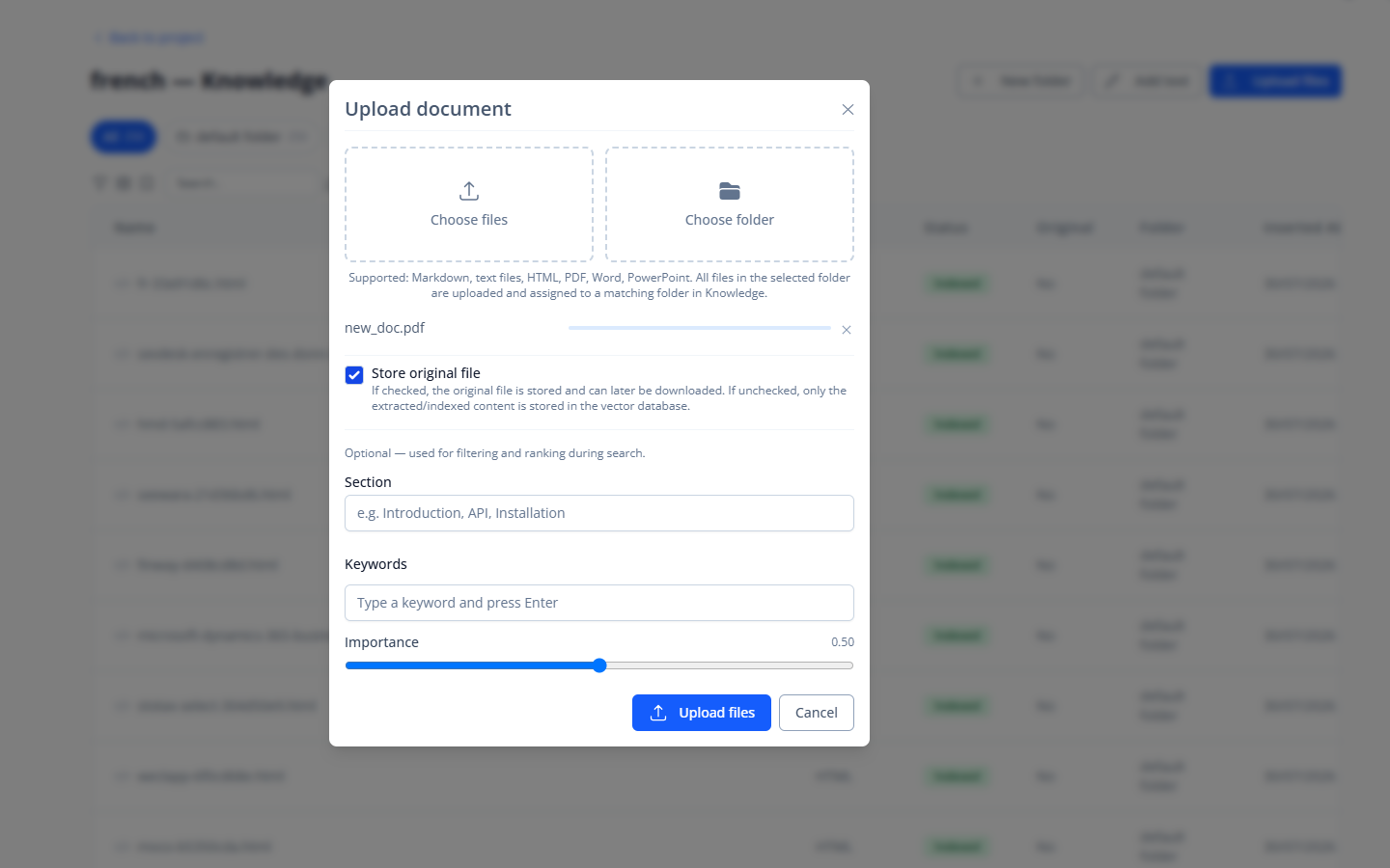 Screenshot: upload and sitemap view