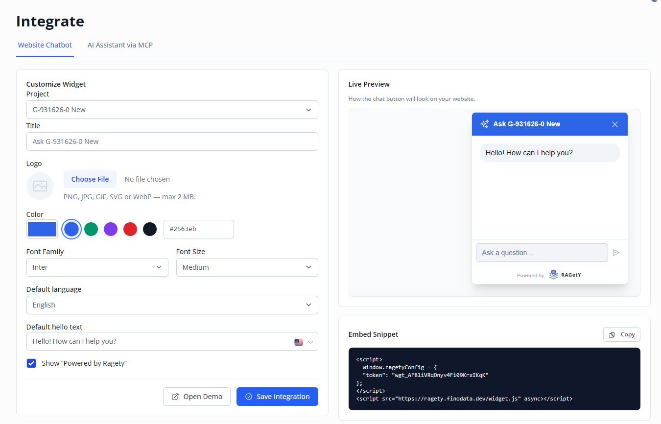 Screenshot: embed snippet